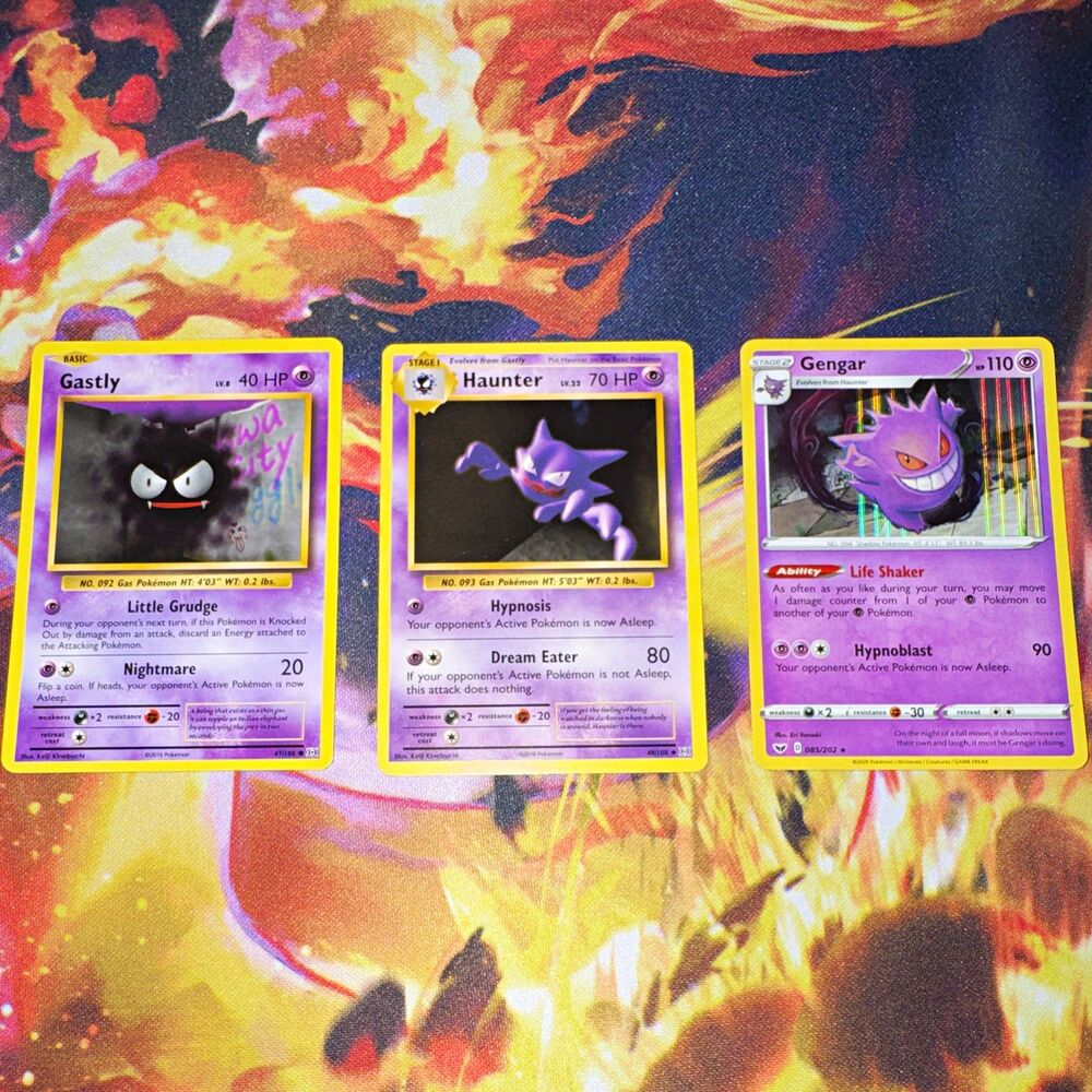 Pokemon TCG Gastly/Haunter/Gengar Holo Lot (3) Evolutions/ Sword and Shield LP